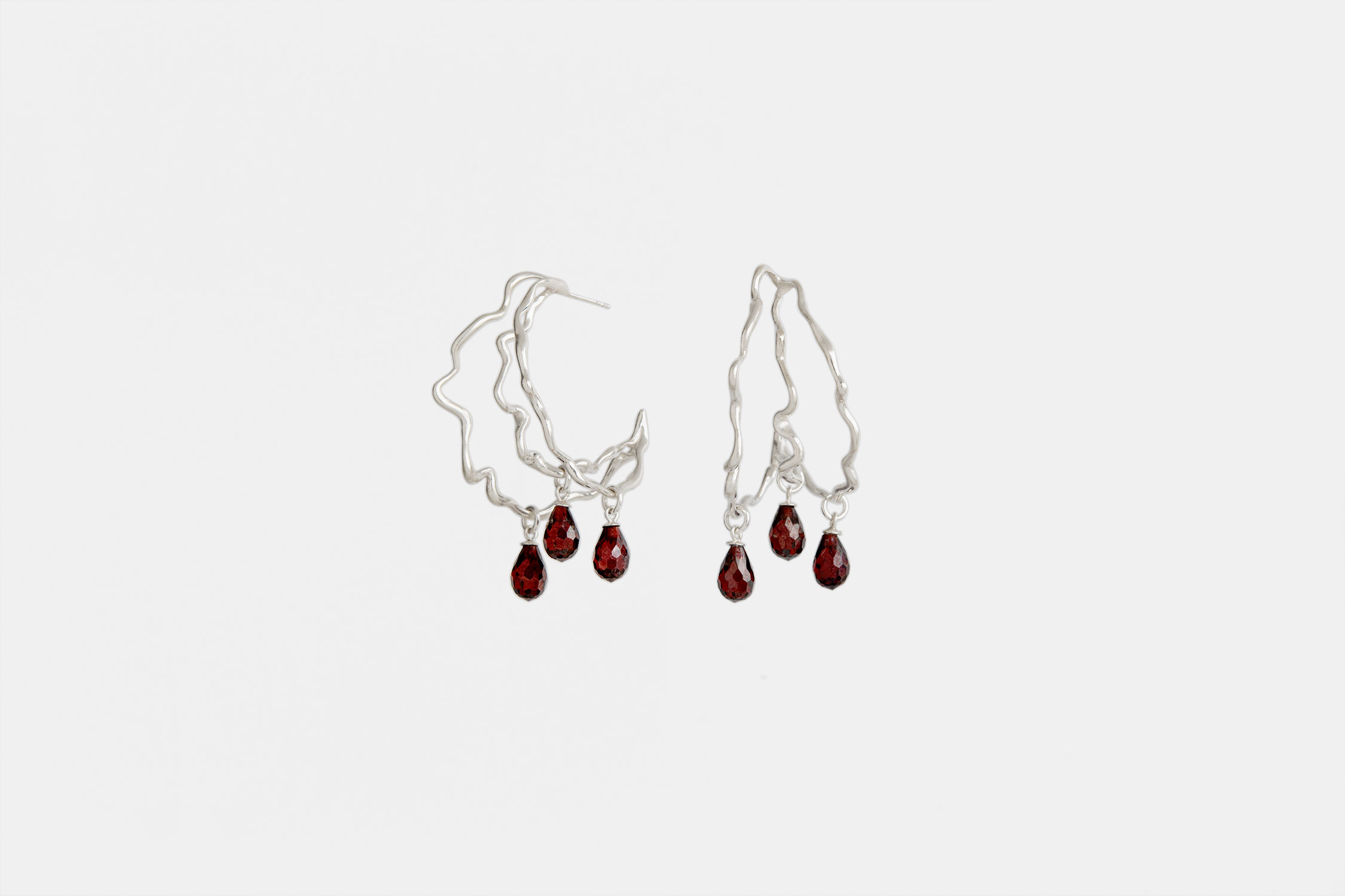 Garnet Silver Blooming Single Hoop