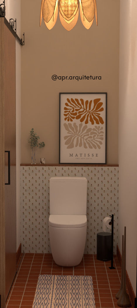 LAVABO COM REVESTIMENTO DE LADRILHO HIDRÁULICO EM MEIA PAREDE