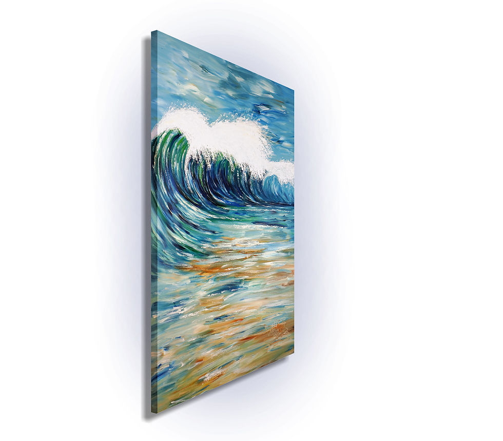 Thumbnail: side view of the vibrant painting Seascape Breaking Waves XL 7 by the artist Peter Nottrott
