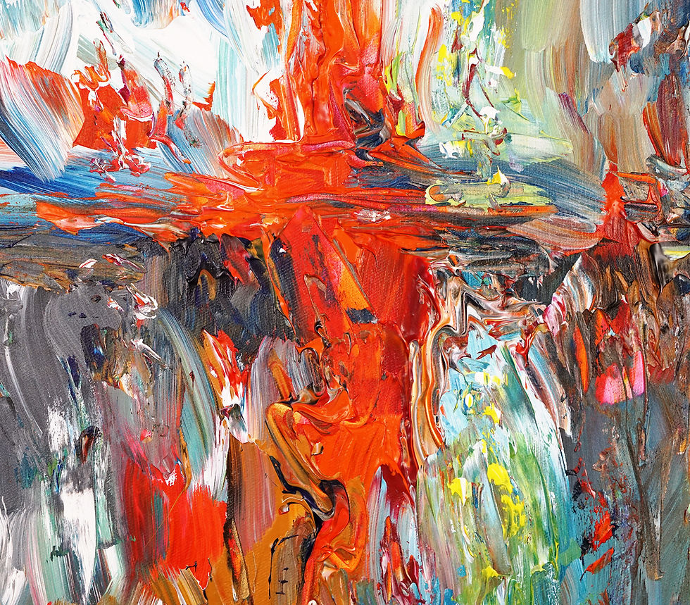 Thumbnail: Detail of the semi abstract, vibrant large painting Seaside Rendezvous XL 25 by the artist Peter Nottrott
