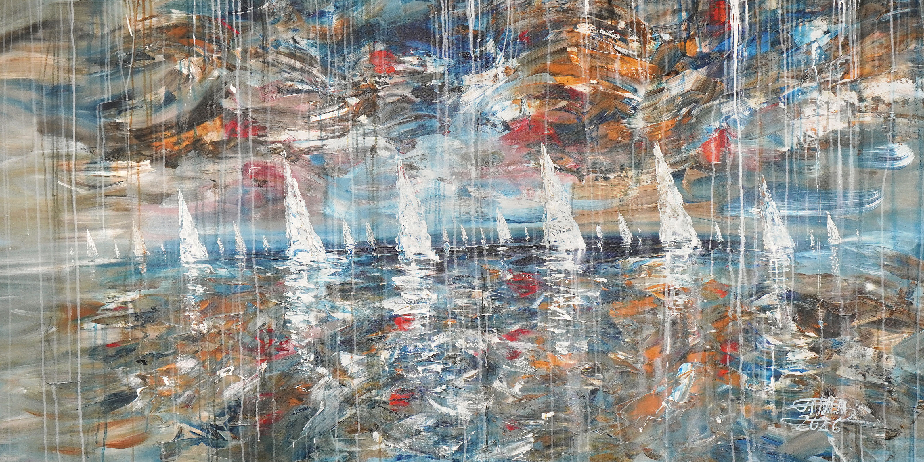 large sailboat painting in the shop of the artist Peter Nottrott
