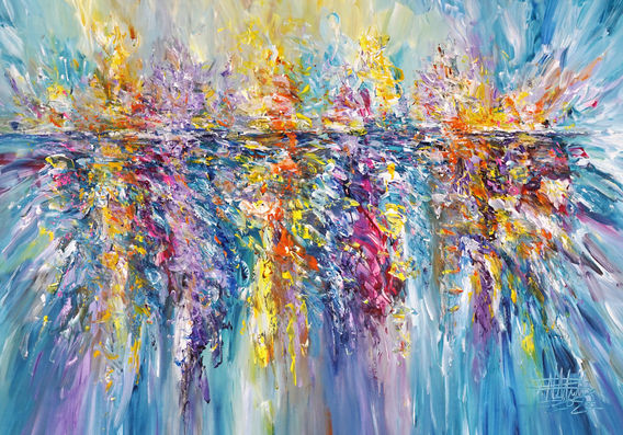 large vibrant maritime painting of a coast reflection by the artist Peter Nottrott for sale