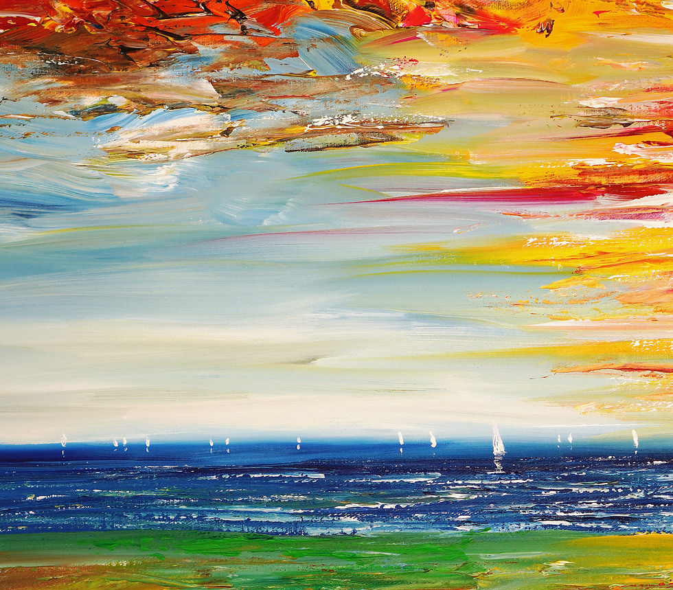 Thumbnail: Detail of the maritime sailing artwork. vibrant and colorful original for sale in the shop of the artist Peter Nottrott