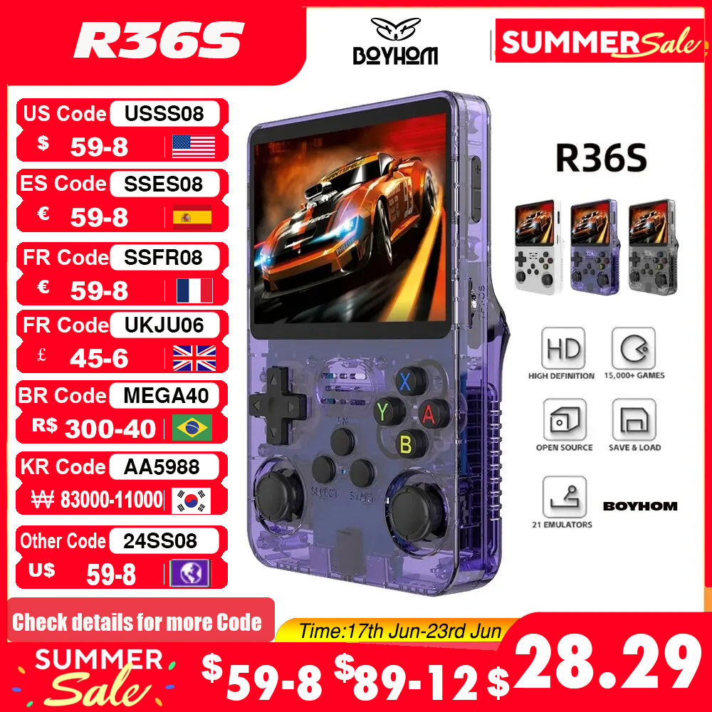 Open Source R36S Retro Handheld Video Game Console Linux System 3.5 Inch IPS Scr
