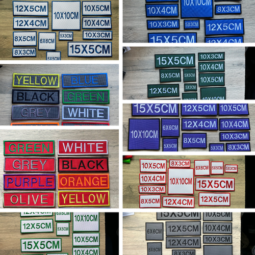 Various Background Coloured Name Tapes Various Sizes Hook or Sew On