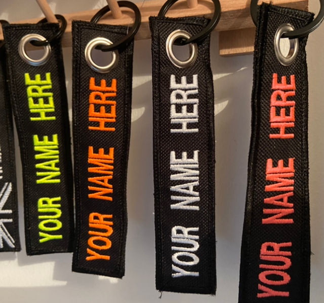 Thumbnail: Text Keyring- Olive & Gold Text