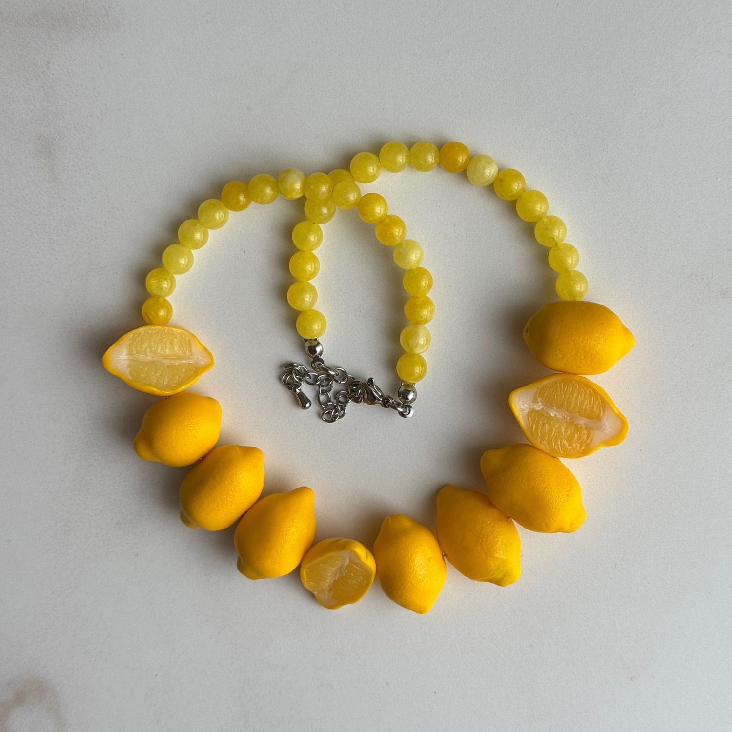 Hand-Sculpted Lemon & Quartz Statement Necklace, Handmade in Ukraine