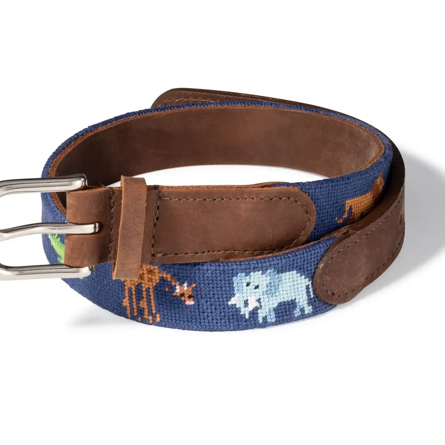 Handstitched Zoo Animals Needlepoint Belt