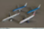 A group of Boeing 767-300 aircraft models in 1:400 scale of KLM, Alitalia and British Airways