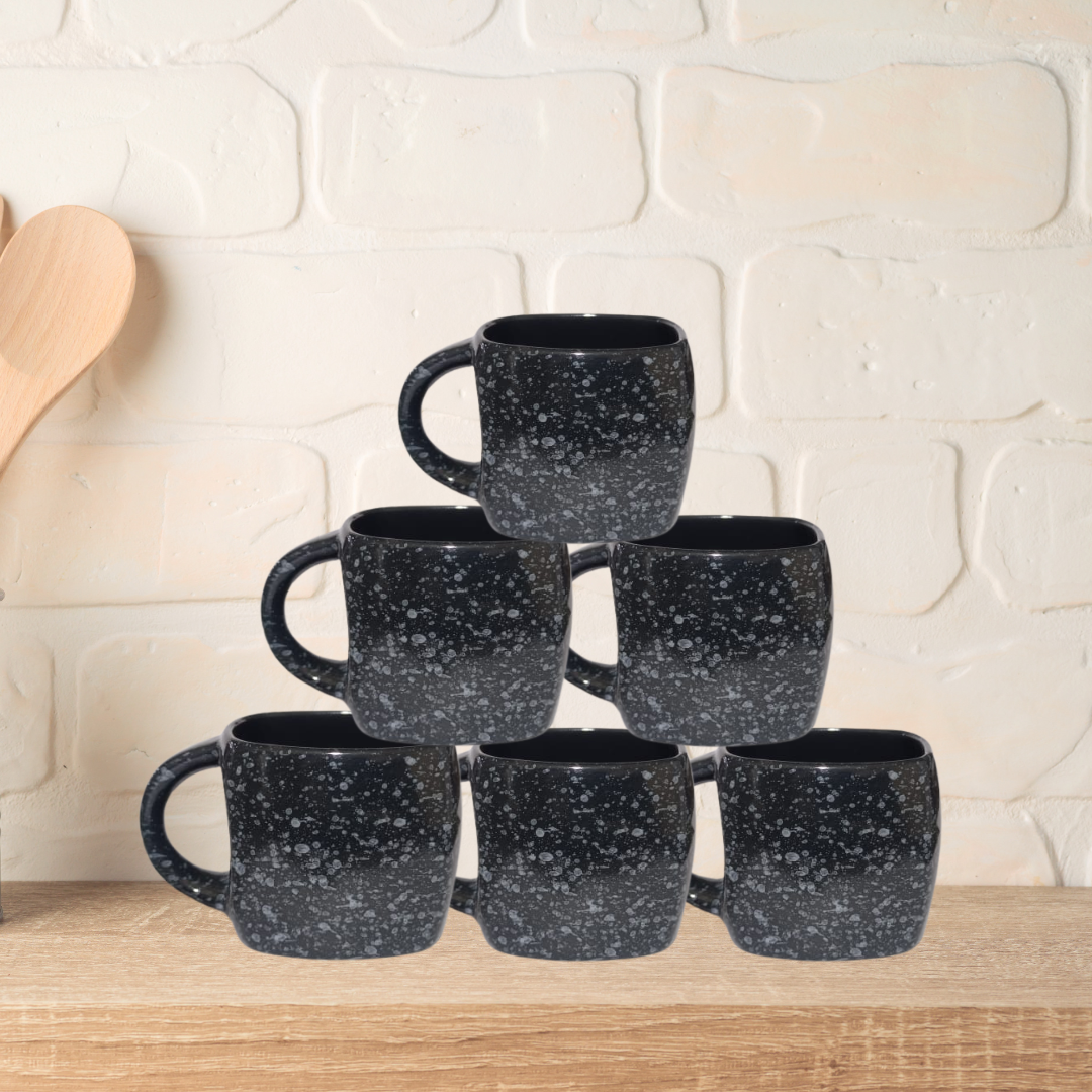 Small Square Sparkle Ceramic Tea Cup Set of 5