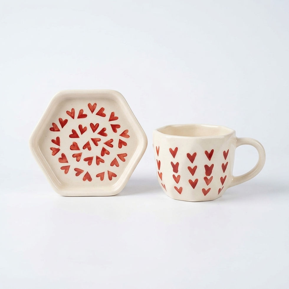 Thumbnail: Nonagonal Red Heart Milk Mug Single 1 PC With Tray