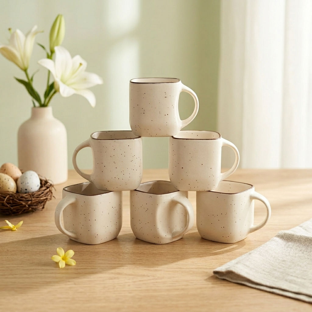 Black Cherry on Square Ceramic Tea Cup Set of 6