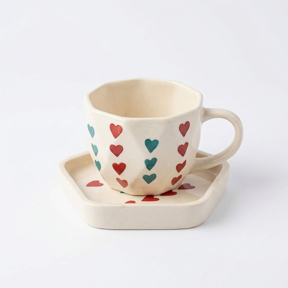 Thumbnail: Nonagonal Blue & Red Heart Milk Mug Single 1 PC With Tray