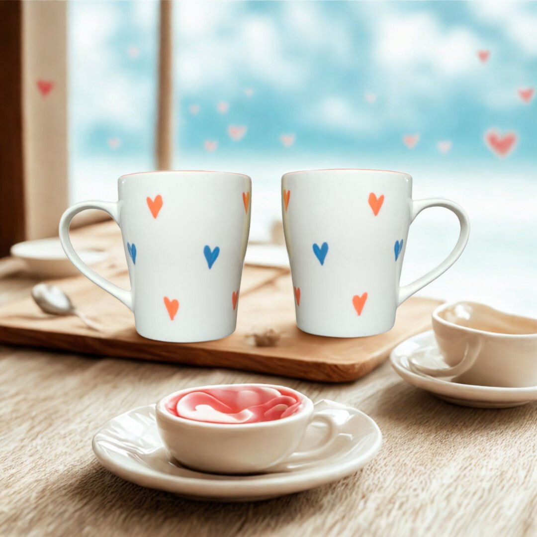 lovely Heart on White Ceramic Milk Mug Set Of 2