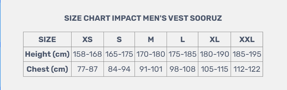 Thumbnail: Sooruz Impact Vest 19mm - Navy Size Chart