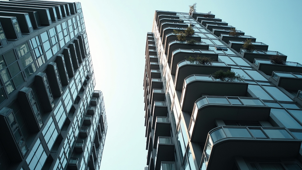 Eye-level view of a modern high-rise condo building in Mississauga