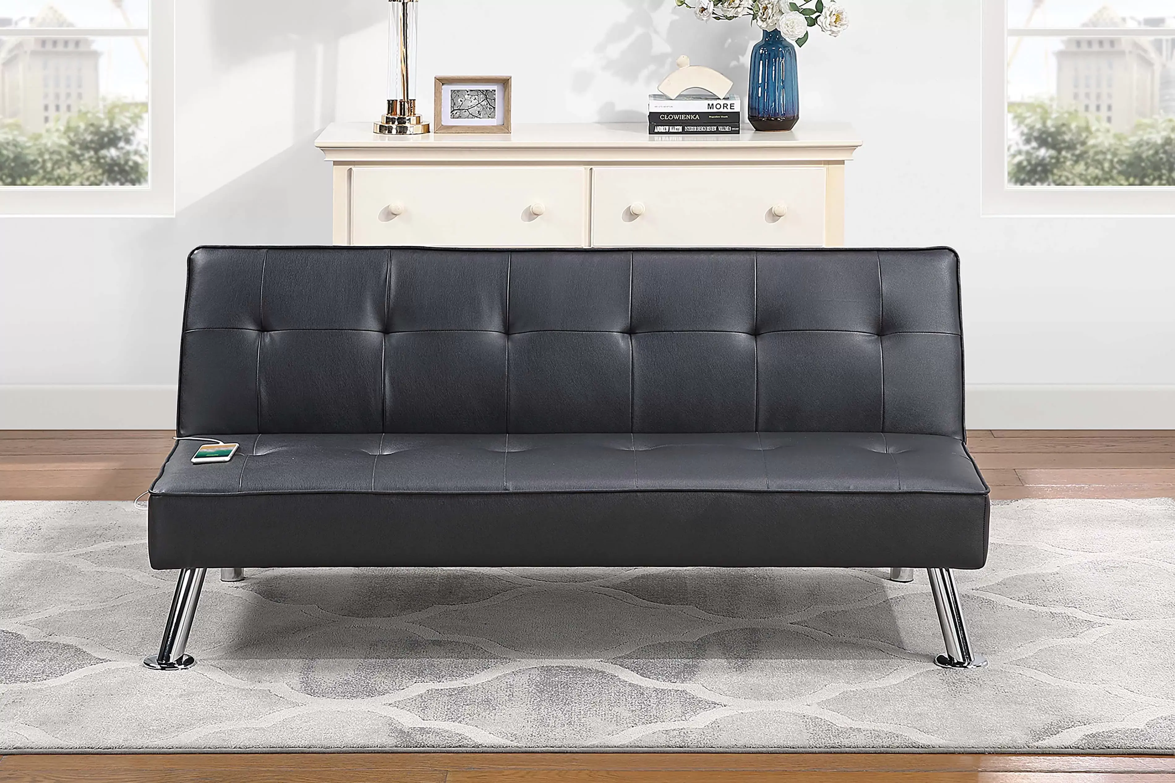 Adjustable Convertible Sofa Bed with USB Charging Ports | Modern Tufted Sleeper