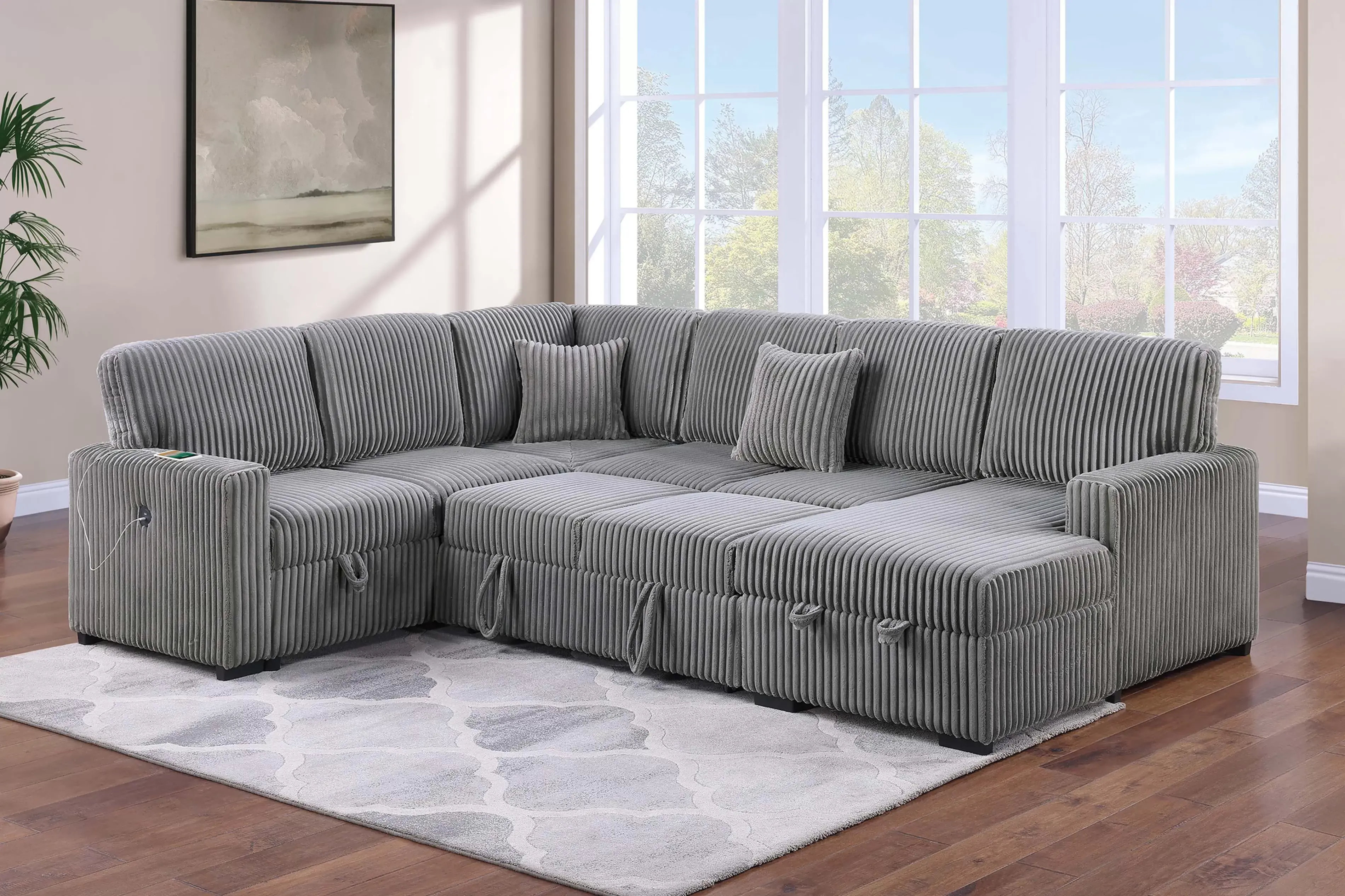 4-Piece Convertible Sectional with Sleeper, Storage, USB Port & Corner Wedge