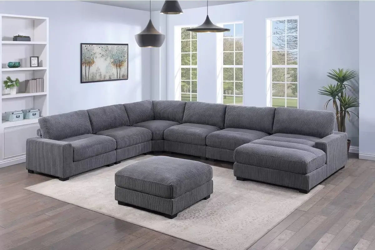 7-Pcs XL Modular Sectional Sofa | Modern Corduroy Living Room Furniture
