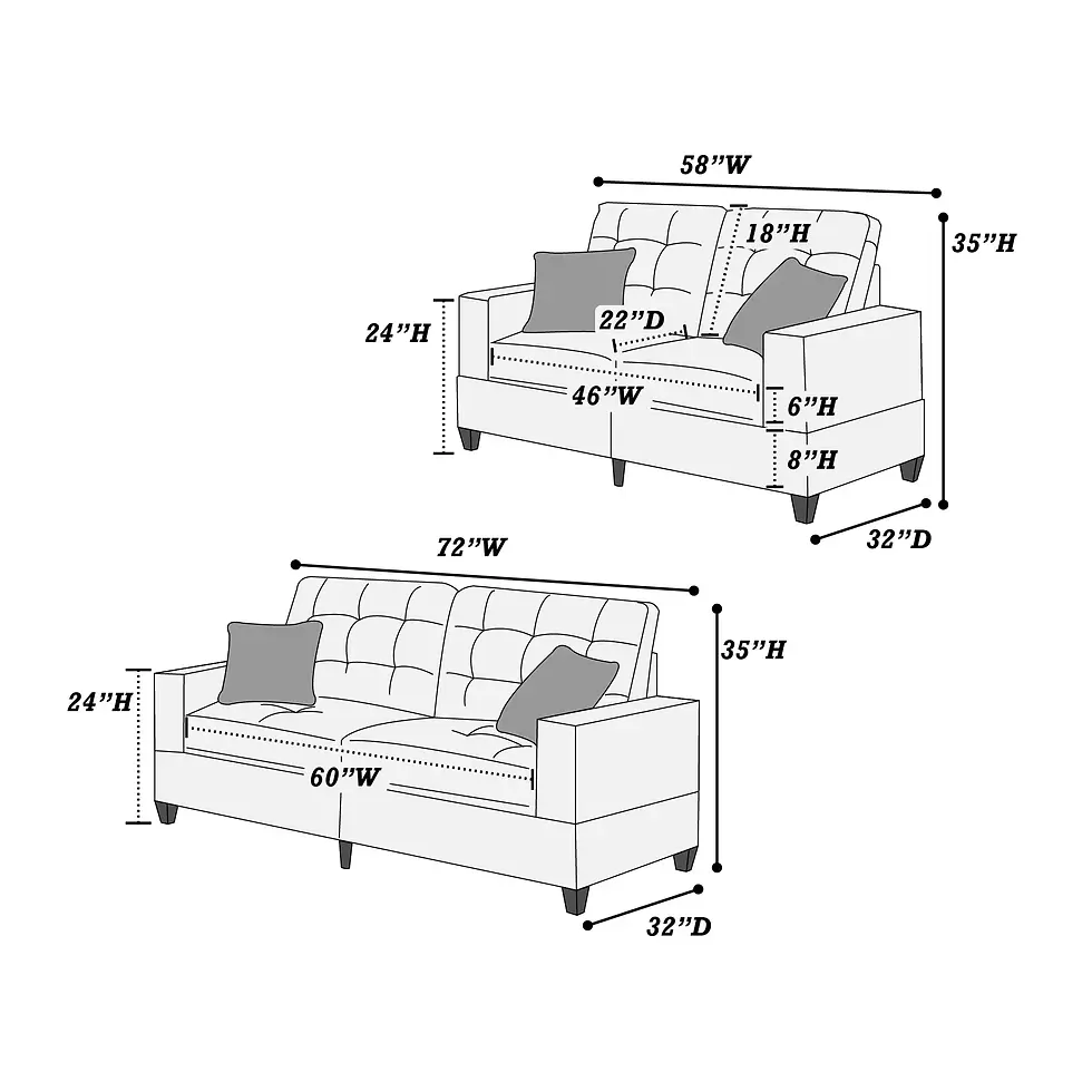 Thumbnail: 2-Piece Linen-Like Sofa Set | Modern Tufted Living Room Couch with Accent Pillow