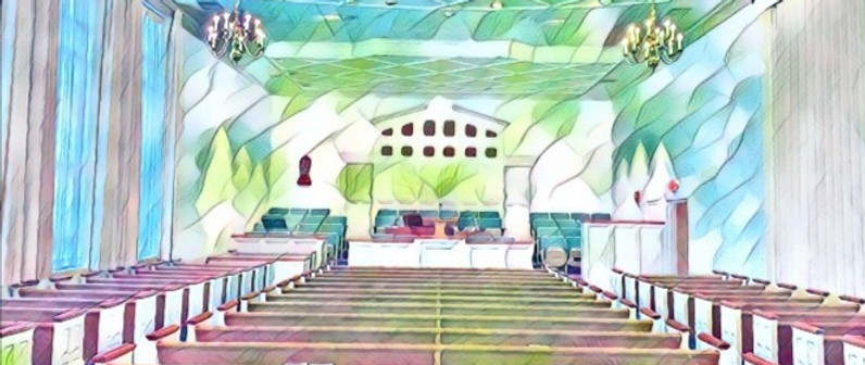 Water color image of the chapel of the Alexandria Church building