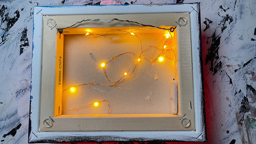 Thumbnail: backside of a painting where LED lights are lit up all around the inside of a canvas