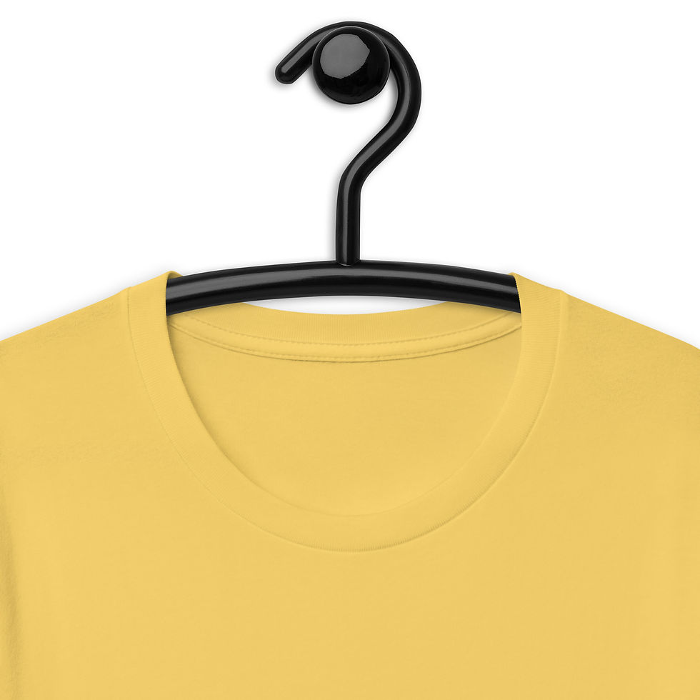 Thumbnail: The scoop neck of a yellow t-shirt is seen close up.