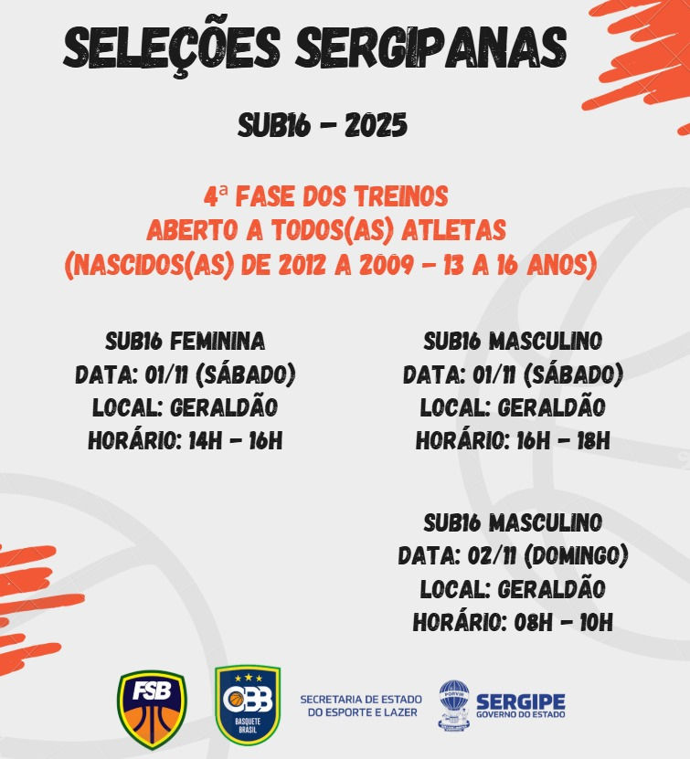 TREINAMENTOS DAS SELEÇÕES SERGIPANAS SUB16 (FEMININA E MASCULINO)