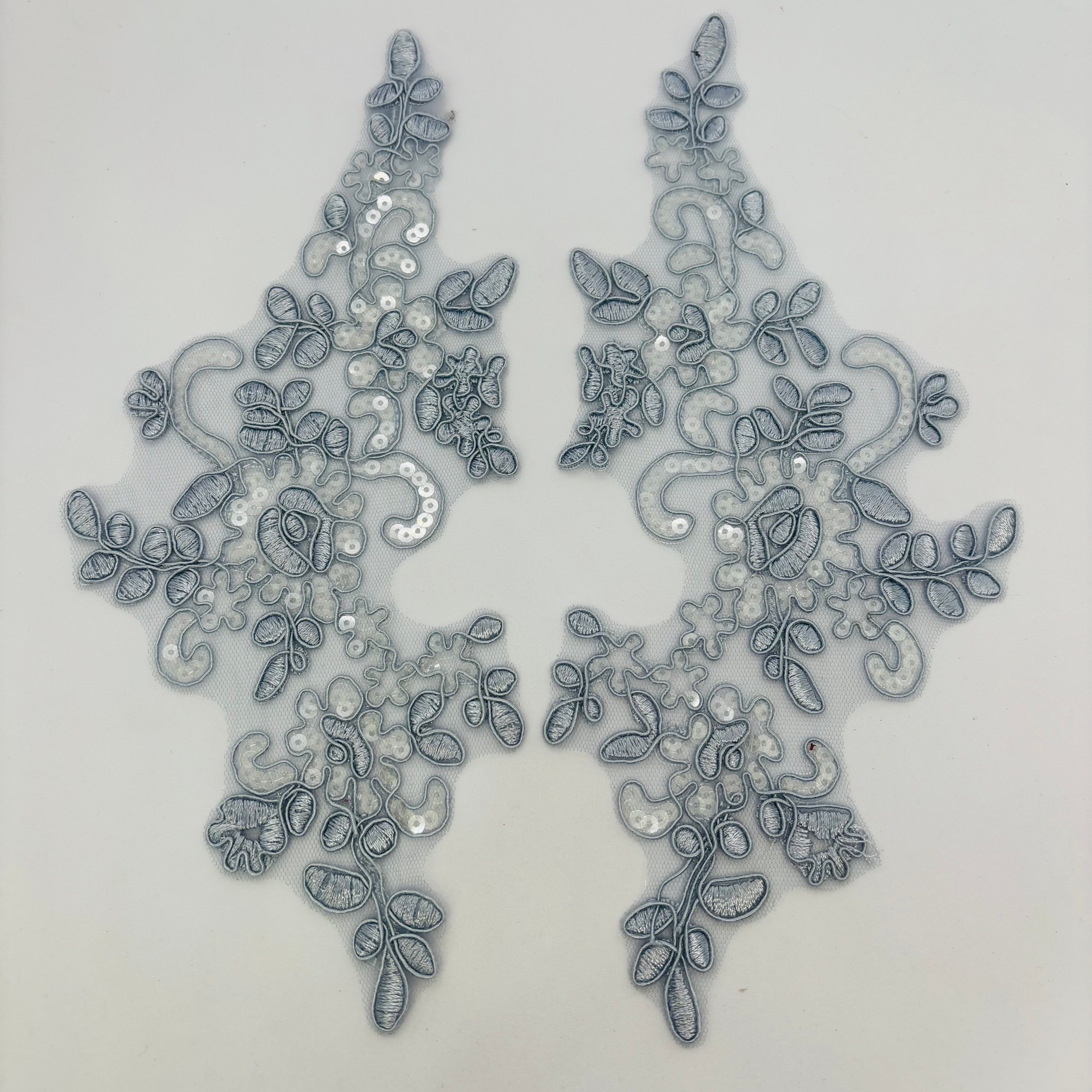 Sequinned Appliqué Pair - Steel Blue Grey