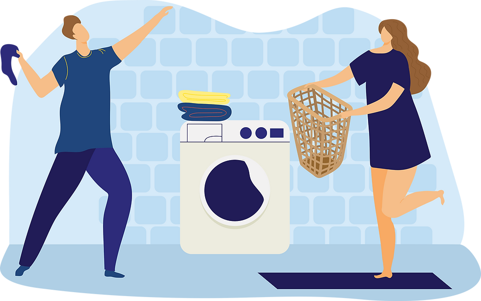 Illustration of a couple doing laundry