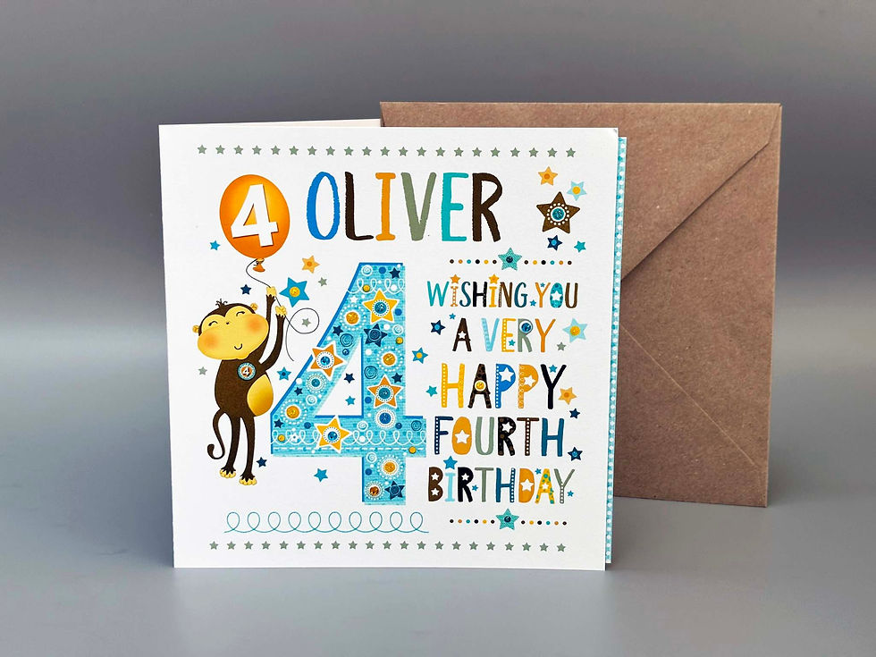 Personalised Happy 4th Birthday Cheeky Monkey card