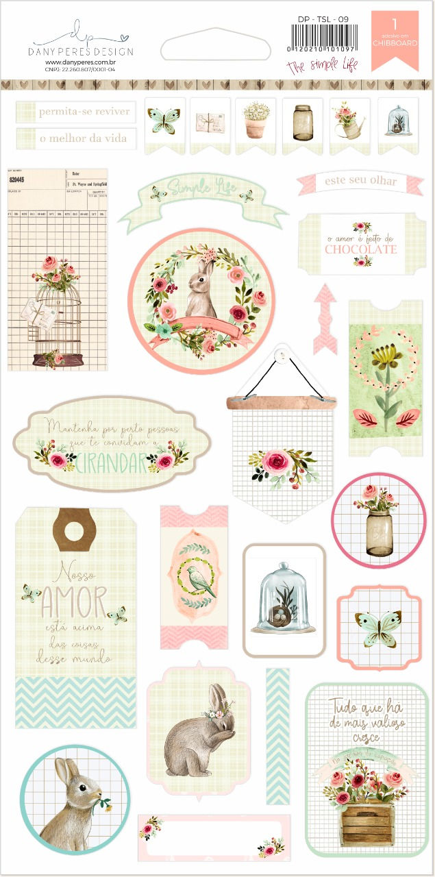 Kit com 3 Chipboards Estampados Adesivados The Simple Life
