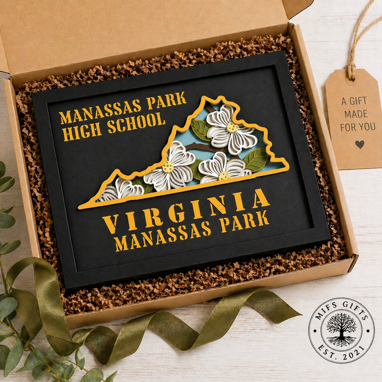 Manassas Park High School Shadow Box | Handmade Virginia 3D Papercraft Gift