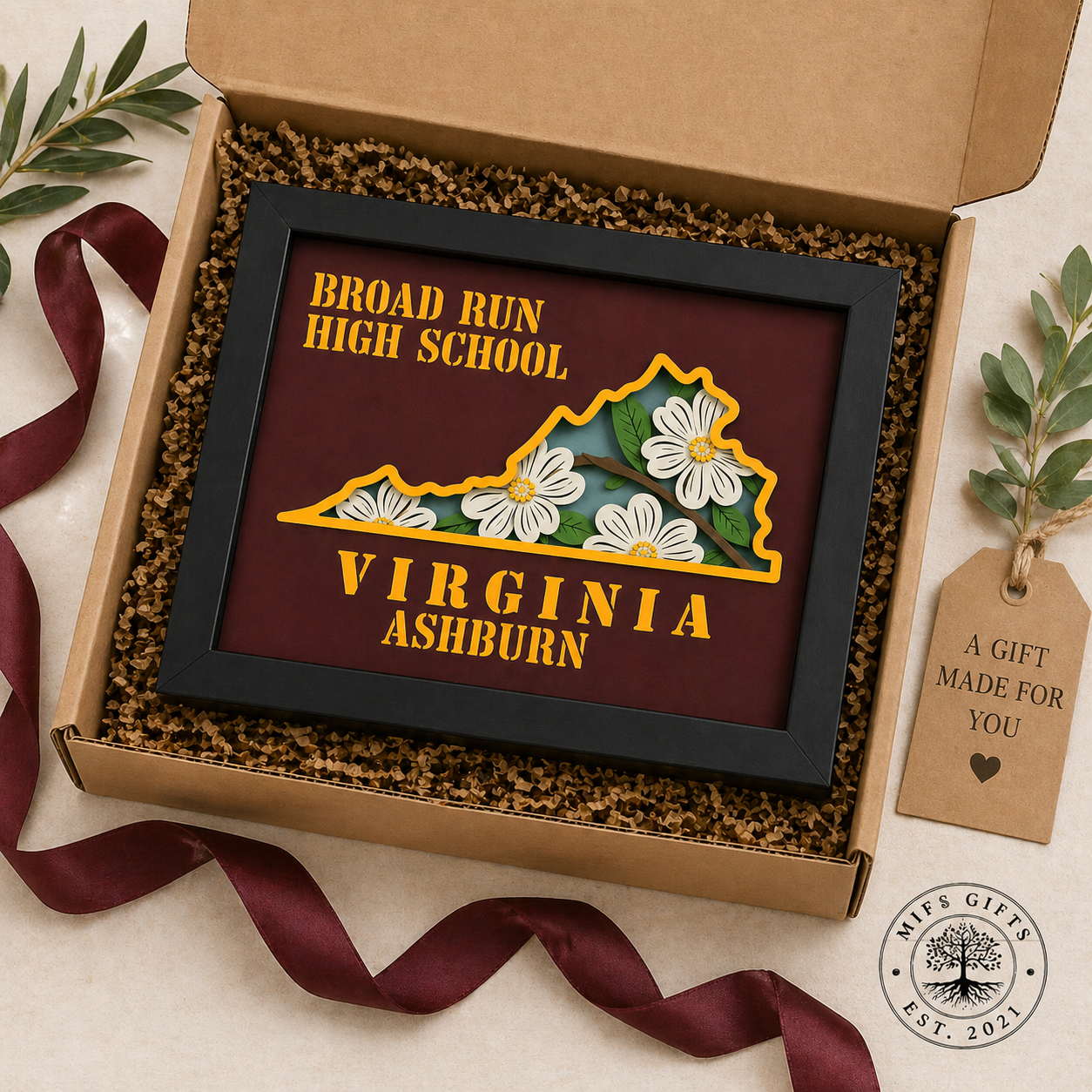 Broad Run High School Shadow Box | Handmade Virginia 3D Papercraft