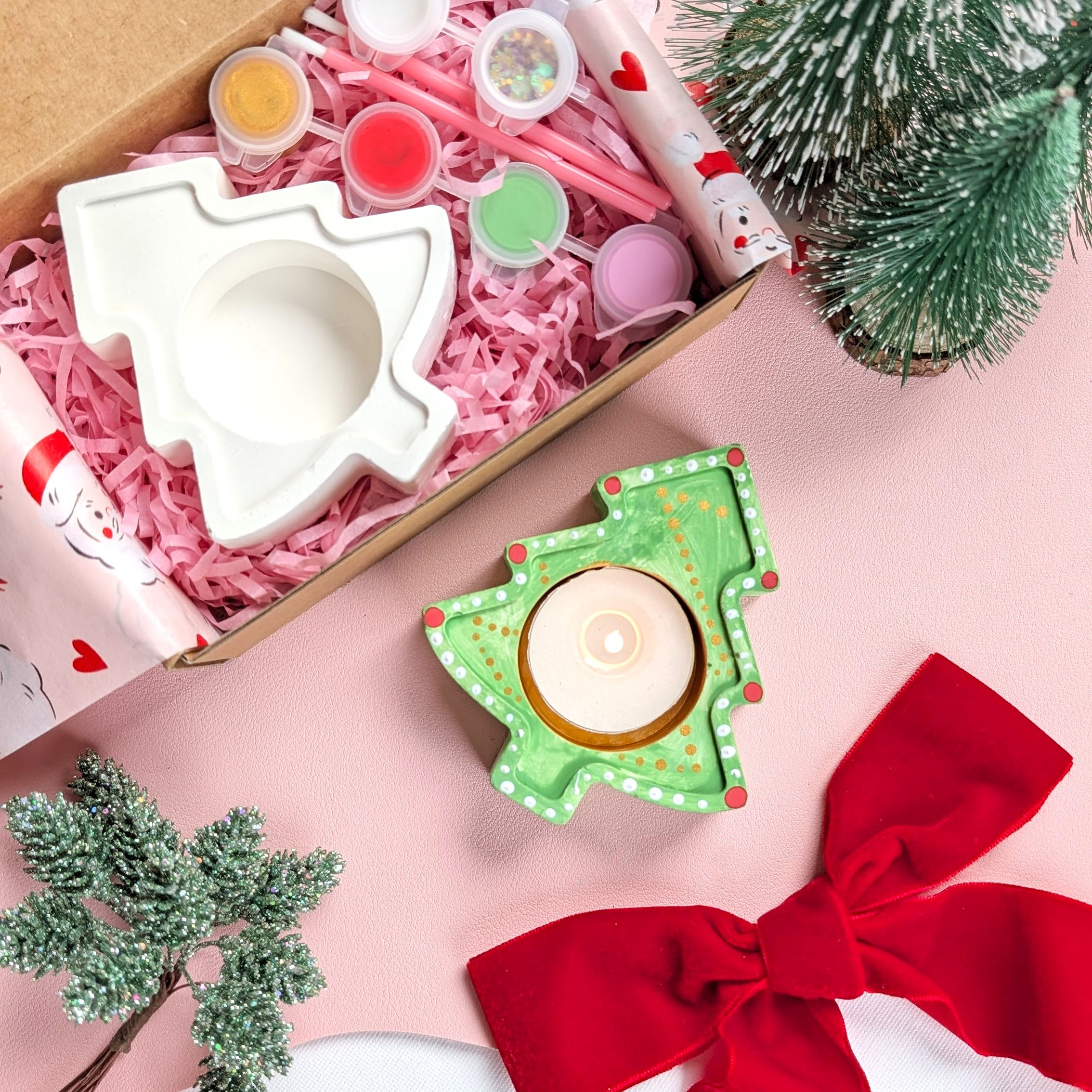 Paint Your Own Christmas Tree Tea Light Holder Craft Kit