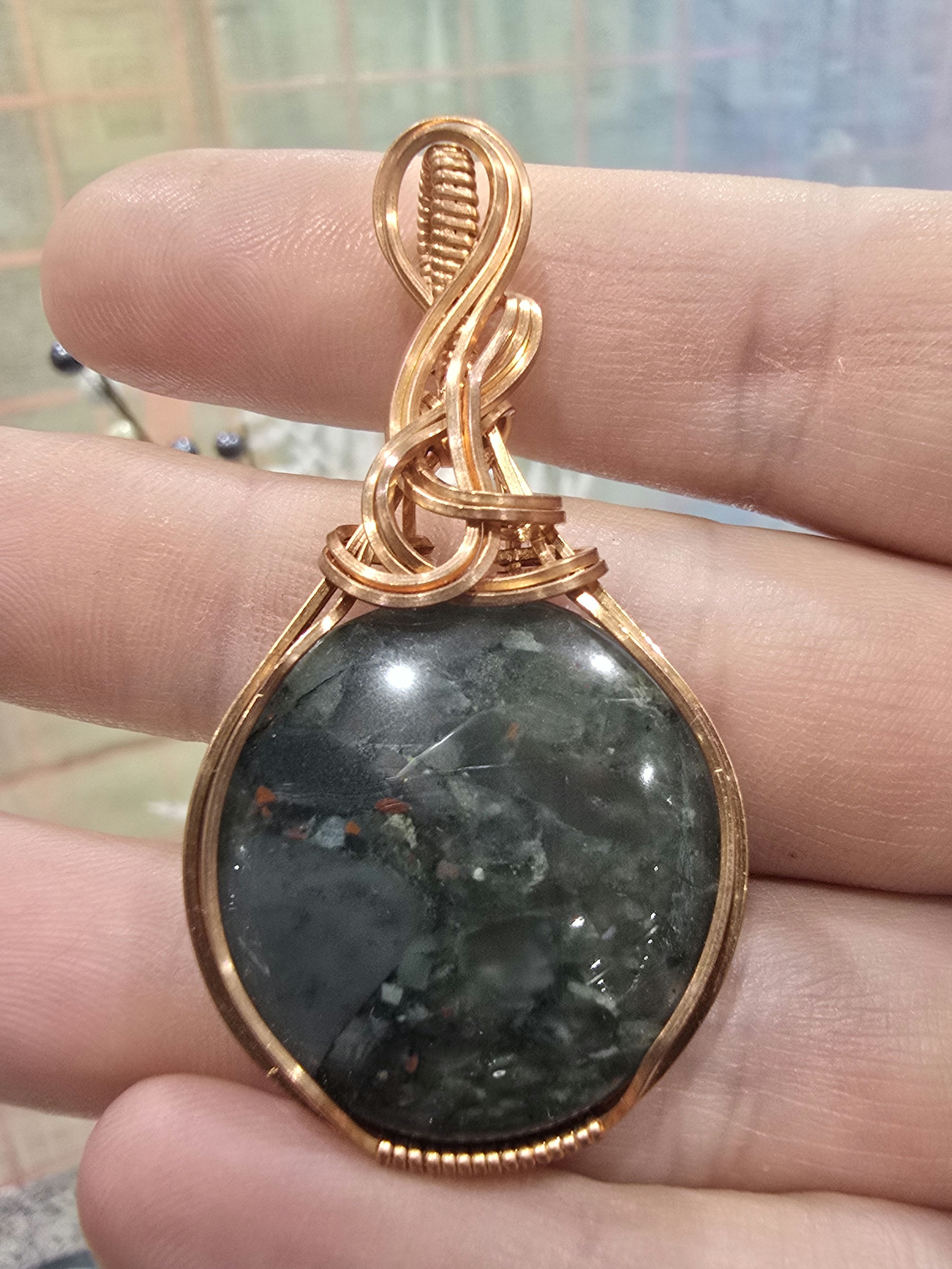 African Bloodstone & Copper Pendant