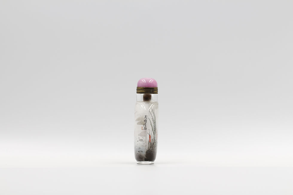 Thumbnail: Snuff bottle - Glass - Lotus flower - Birds in the lotus pond