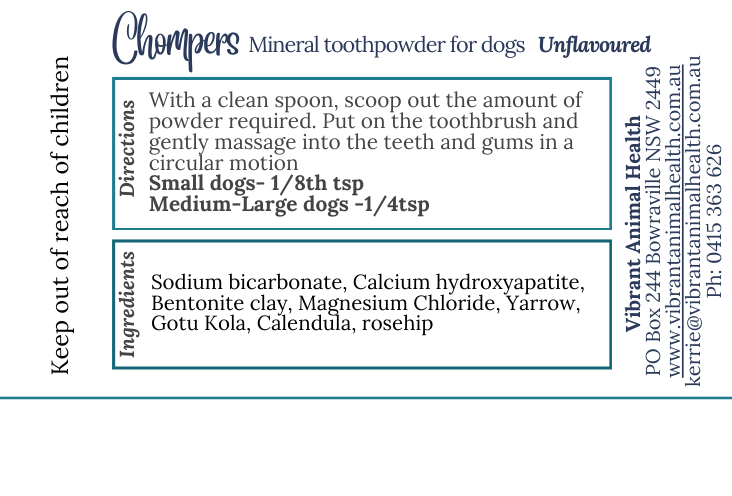 Thumbnail: The rear label of chompers tooth powder