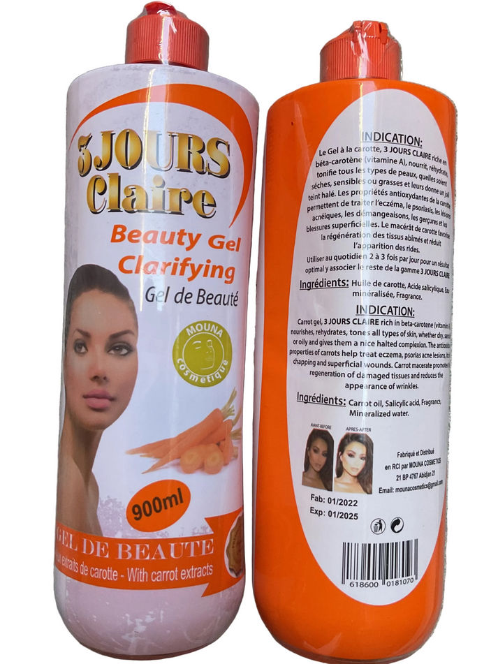 3 Jours Claire Beauty Gel Exfoliating shower gel with carrot extract 900ml