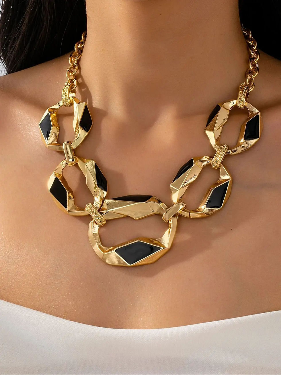 Thumbnail: Sculpted Geometric Statement Necklace