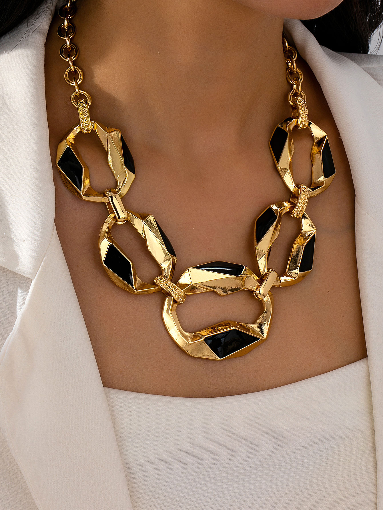Sculpted Geometric Statement Necklace