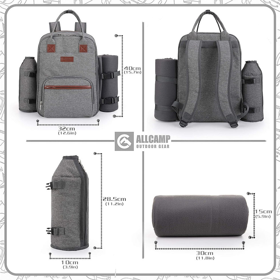 Thumbnail: ALLCAMP Picnic Basket Backpack Cooler for 2 Person with 2 Insulated Cooler Comp