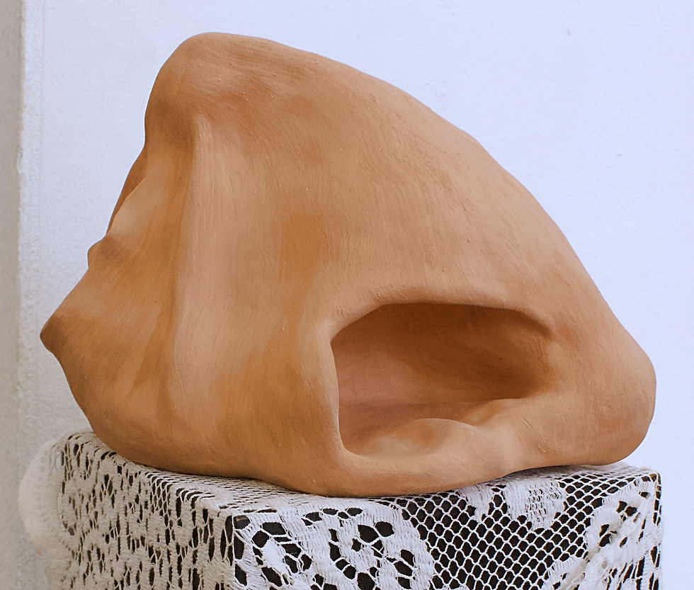 Reverb (1/1). A hollow terracotta clay vaginal nose. It produces noise when blown at the right spot.