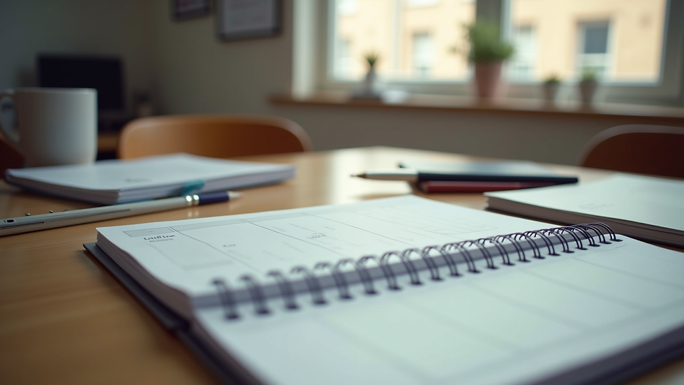 Eye-level view of a student’s desk with a planner and study materials