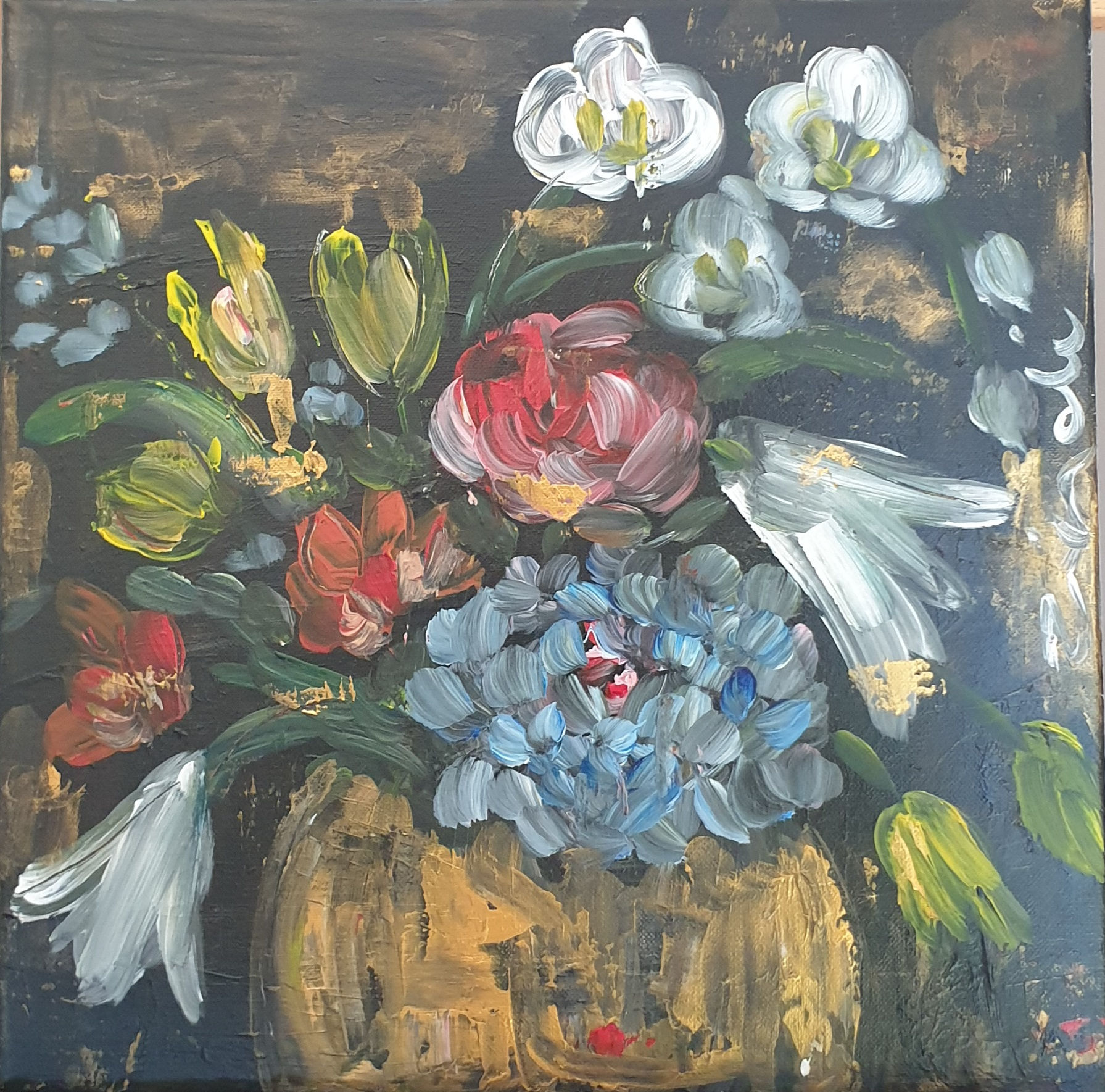 "Floral on dark" 30 x 30cm