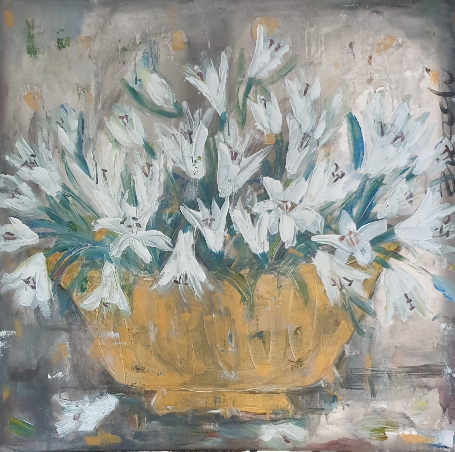 "Lillies in gold" 80 x  80cm