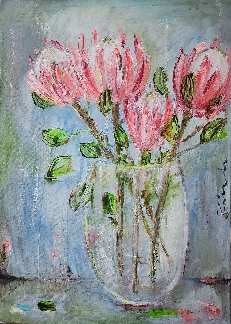 "Proteas in glass" 50 x 70cm