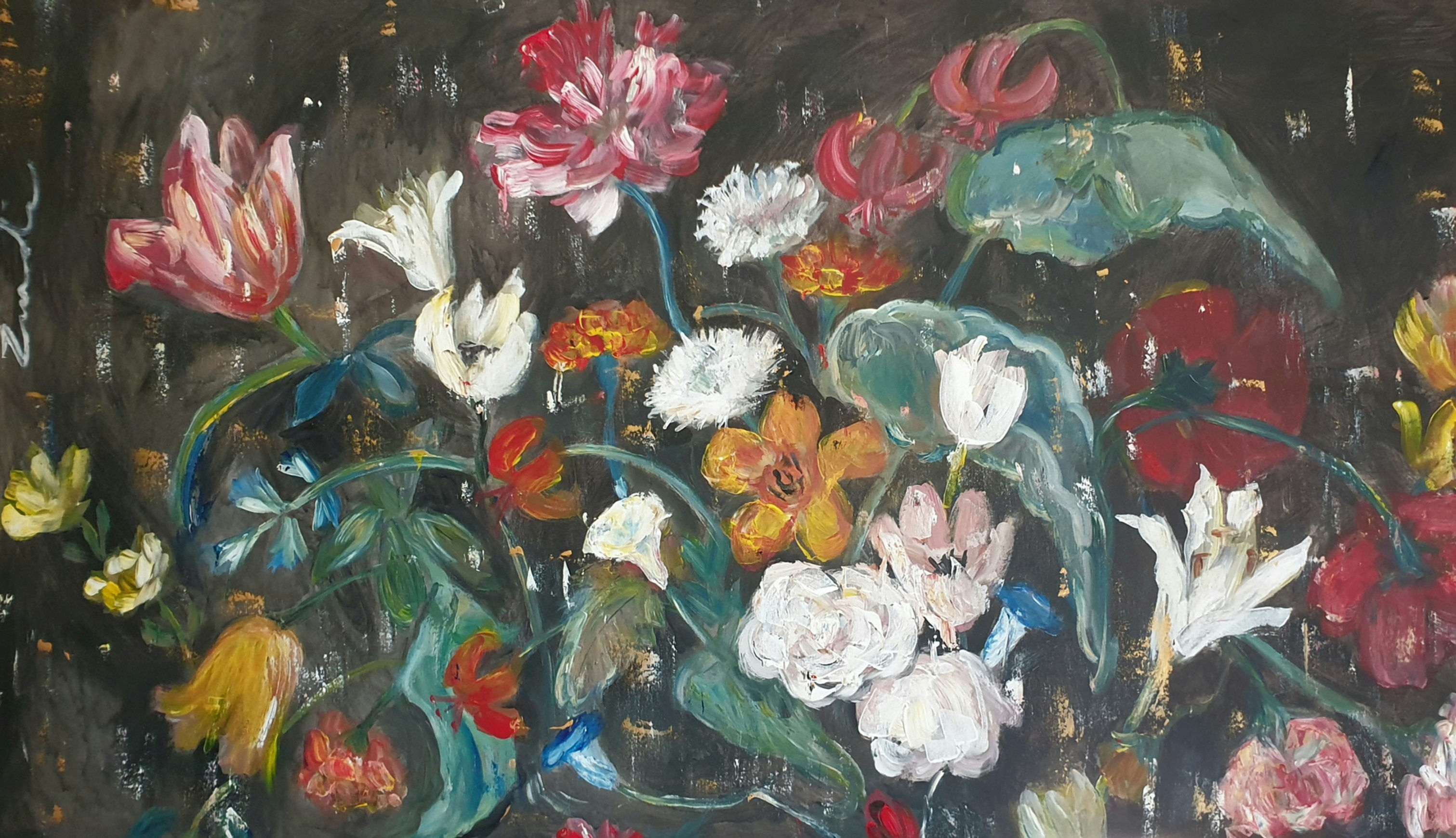 "Large Floral on dark" 150 x 90cm