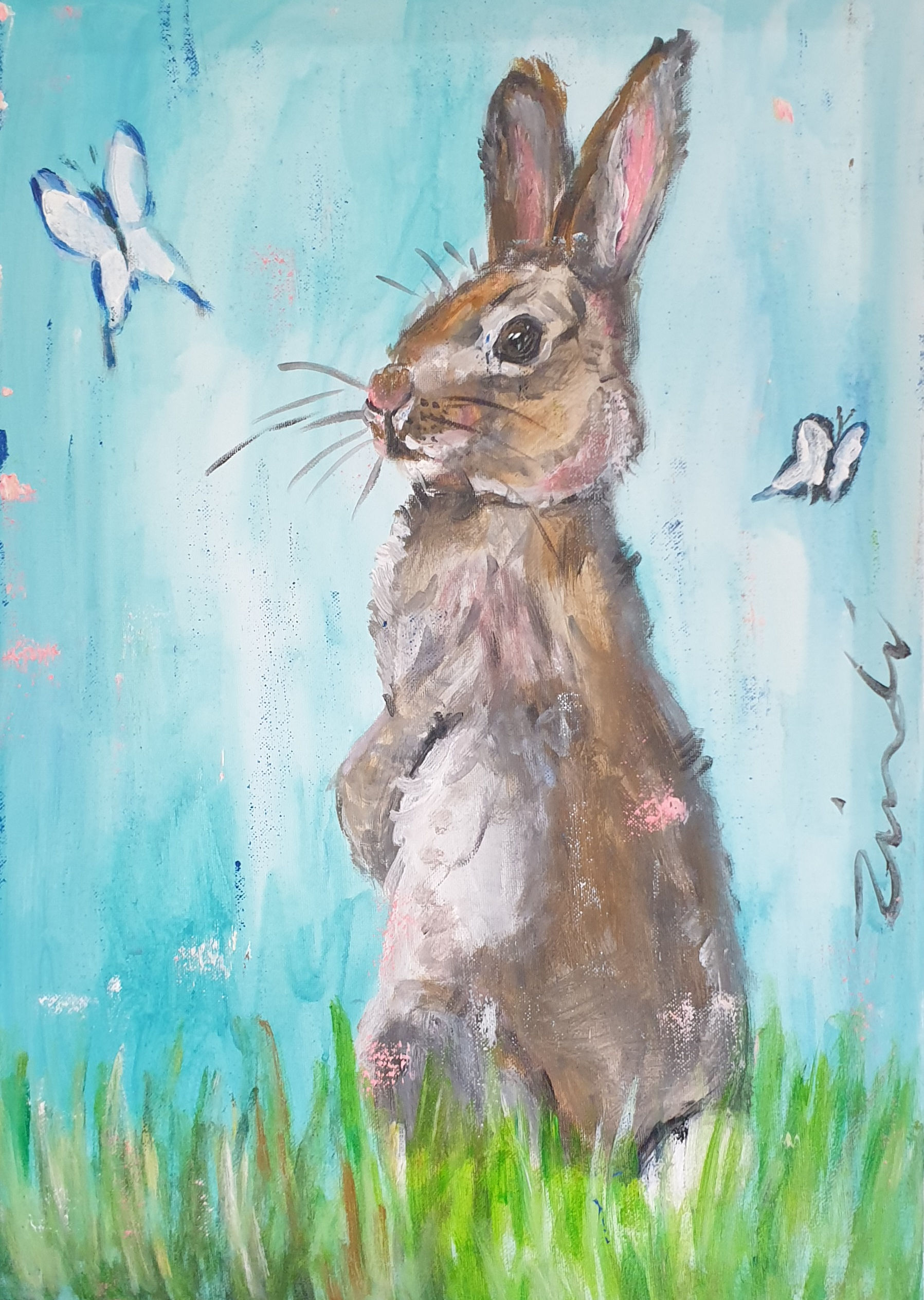 "Bunny on blue 2" 40 x 60cm