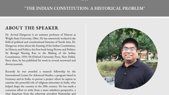 Guest Lecture Invite: Dr. Arvind Elangovan on "The Indian Constitution: A Historical Problem"